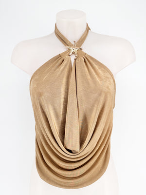 Top halter drapeado con detalle de estrella de mar