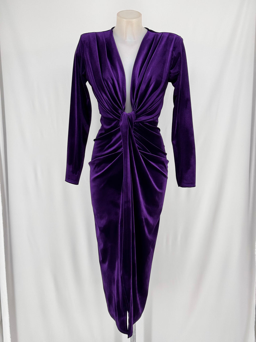 Vestido Midi Terciopelo Nudo Central – Color Morado