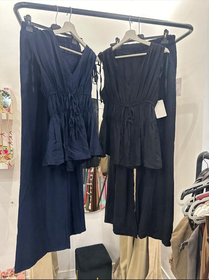 Conjunto top y pantalón fluido | Talla única | Azul marino o negro