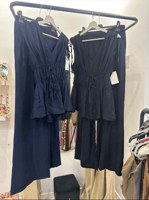 Conjunto top y pantalón fluido | Talla única | Azul marino o negro