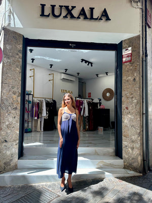 Vestido largo de tirantes con detalle de cuerdas– Verde, Azul Marino, Marrón y Topo
