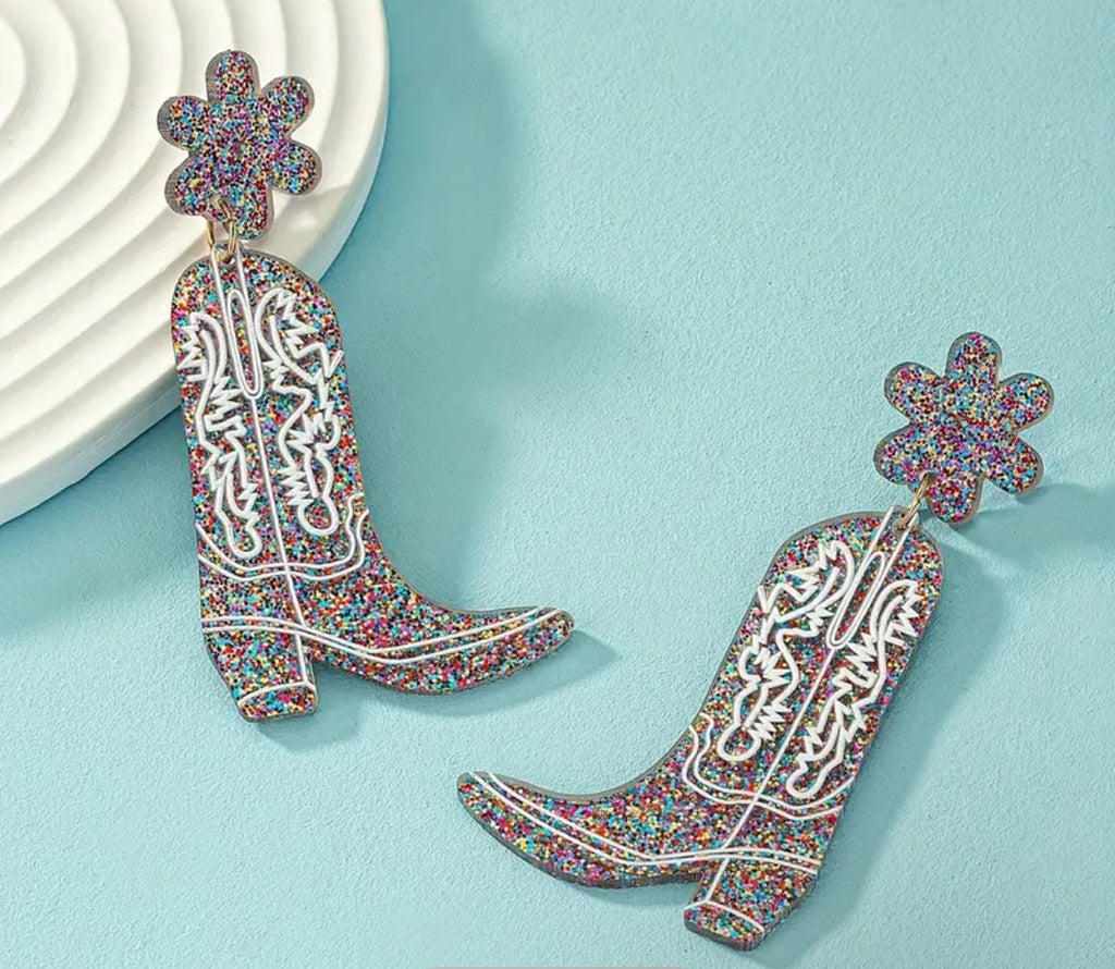 Pendientes bota cowboy glitter