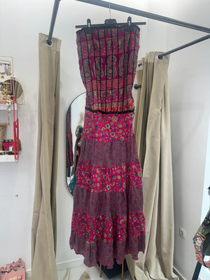 Vestido indio palabra de honor con nido de abeja en la espalda