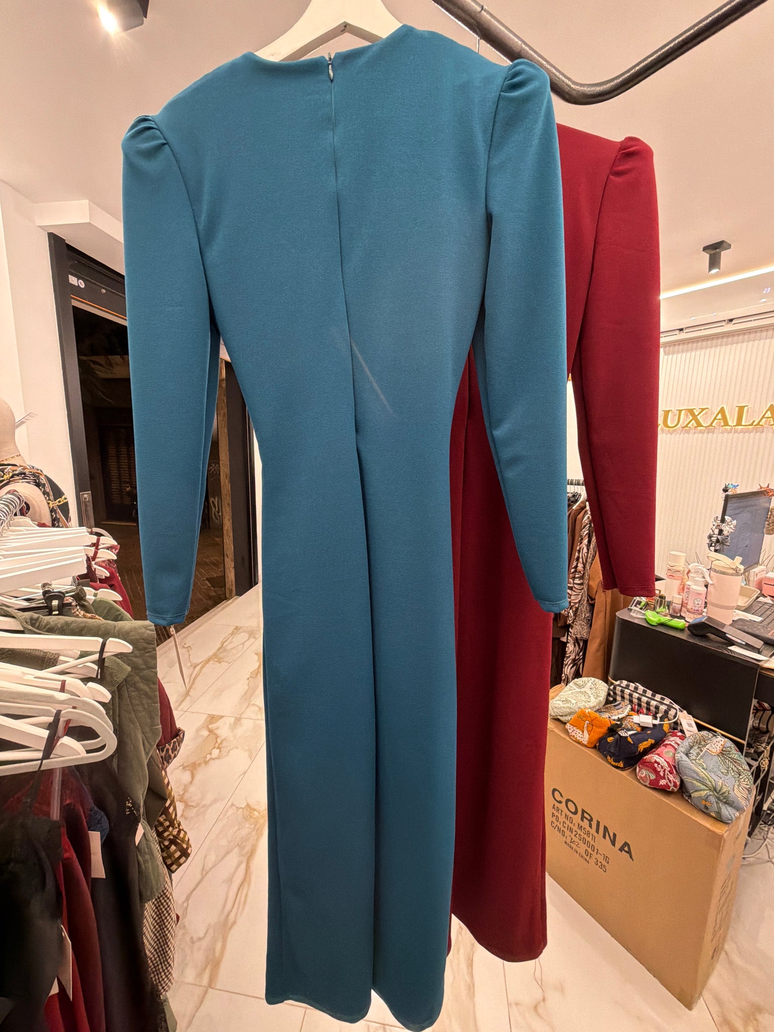 Vestido invitada drapeado de manga larga | Luxala Shop