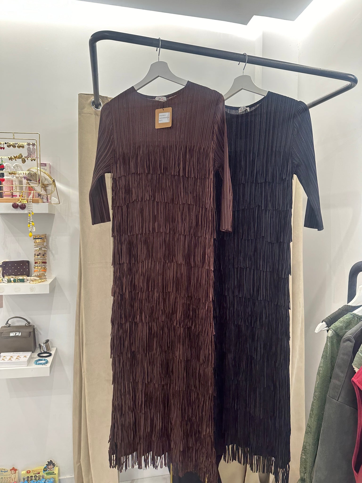 Vestido largo de flecos plisado | Luxala Shop