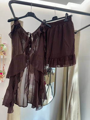 Conjunto top y falda corta chocolate – Tallas S/M y M/L