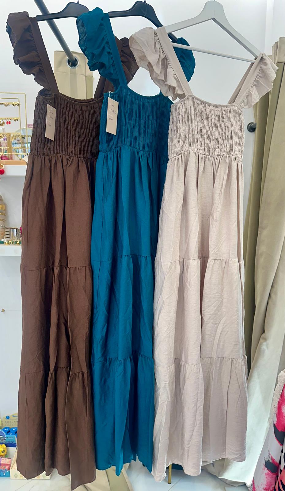 VESTIDO NIDO DE ABEJA VOLANTES LISO