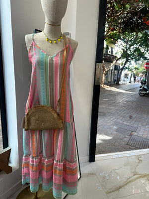 Vestido Largo Étnico Multicolor con Tirantes Finos – Estilo Boho Chic